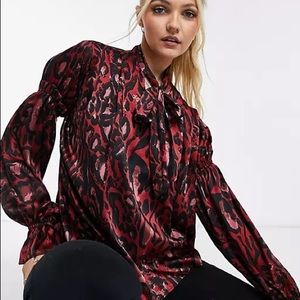 TopShop IDOL Red Animal Print Sleeve Drama Blouse